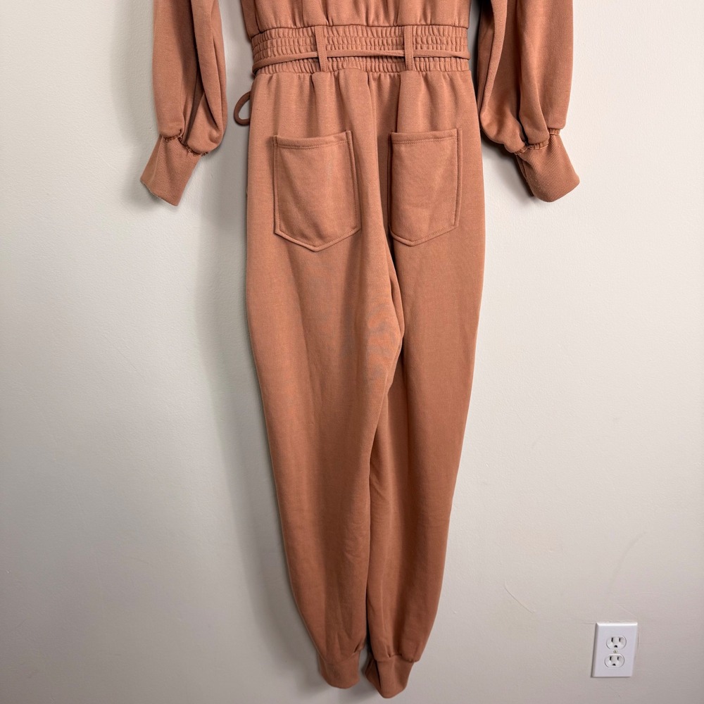 For Love & Lemons Yuna Ruffle Rosebud Zip Front Jumpsuit in Clay Size XS - Picture 7 of 13